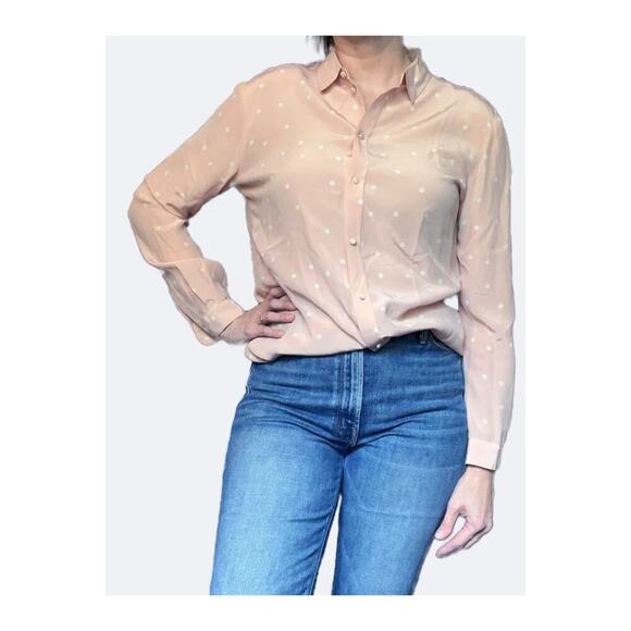 Sezane Polka Dot Silk Button Down Pierro Shirt Pale Pink 38/ 6 - Picture 2 of 6